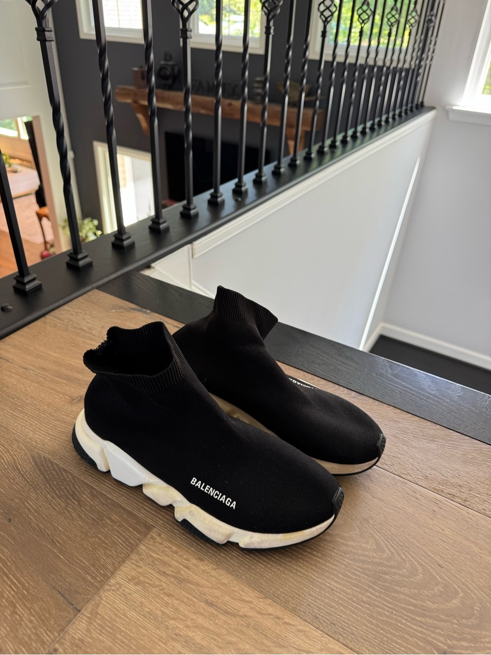 Balenciaga Black Knit Sock Sneakers with White Sole